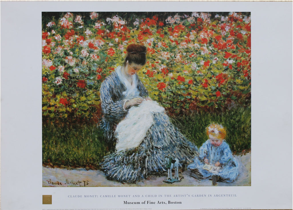 Claude Monet - Camille Monet and a Child in the Artist's Garden in Argenteuil (27.5 in x 19.75 in)
