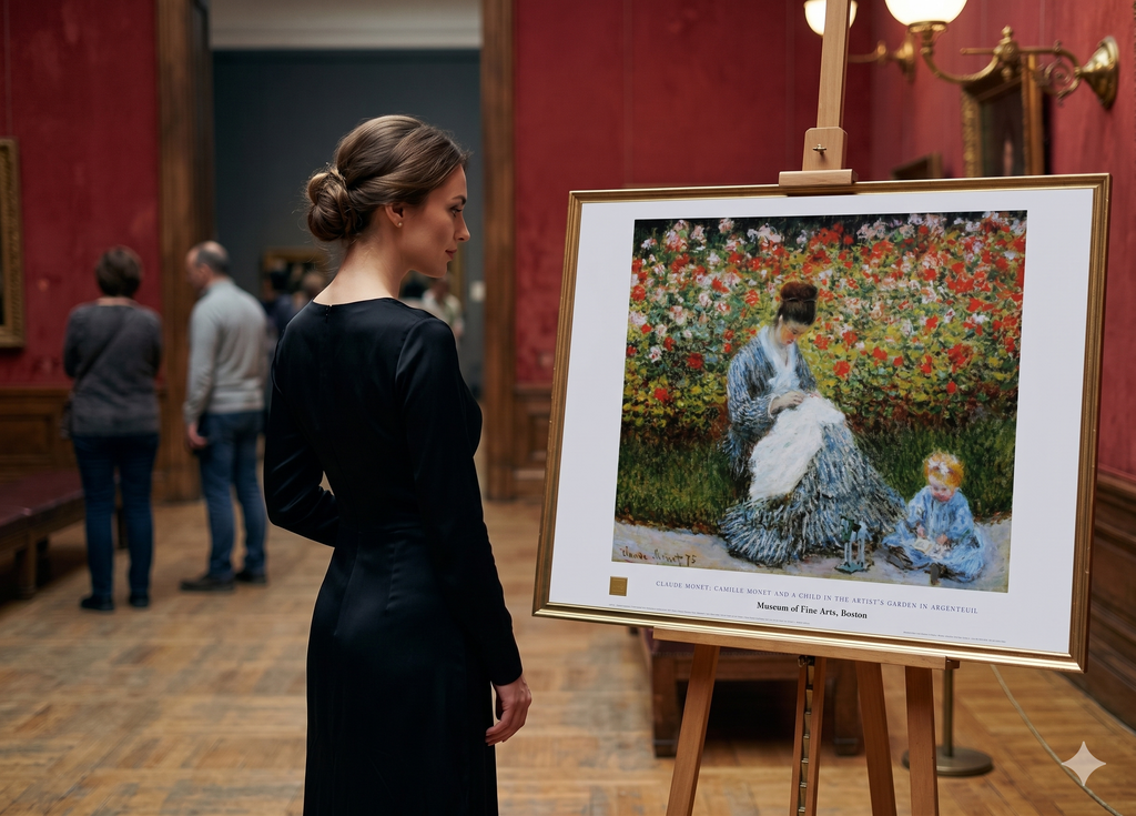 Claude Monet - Camille Monet and a Child in the Artist's Garden in Argenteuil (27.5 in x 19.75 in)