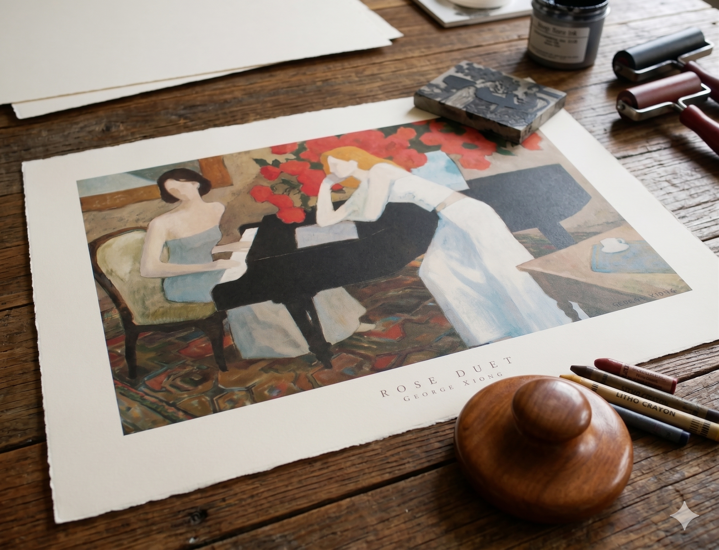 George Xiong - Rose Duet (36 in x 24 in)