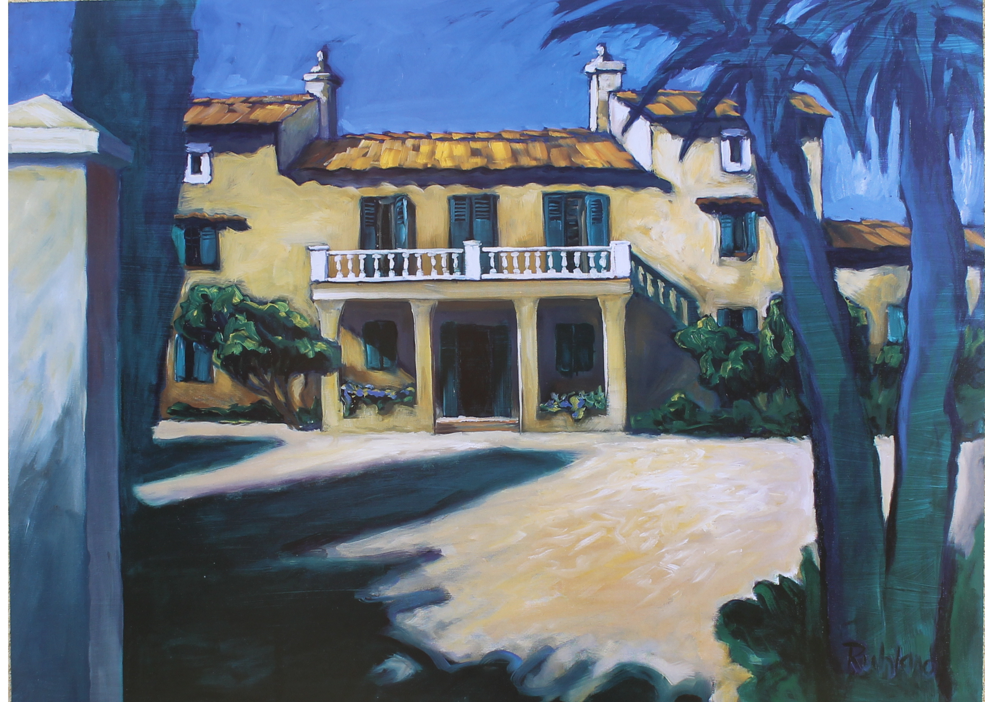 Gerard Rhuland - Villa mit Palmen (33 in x 23.5)